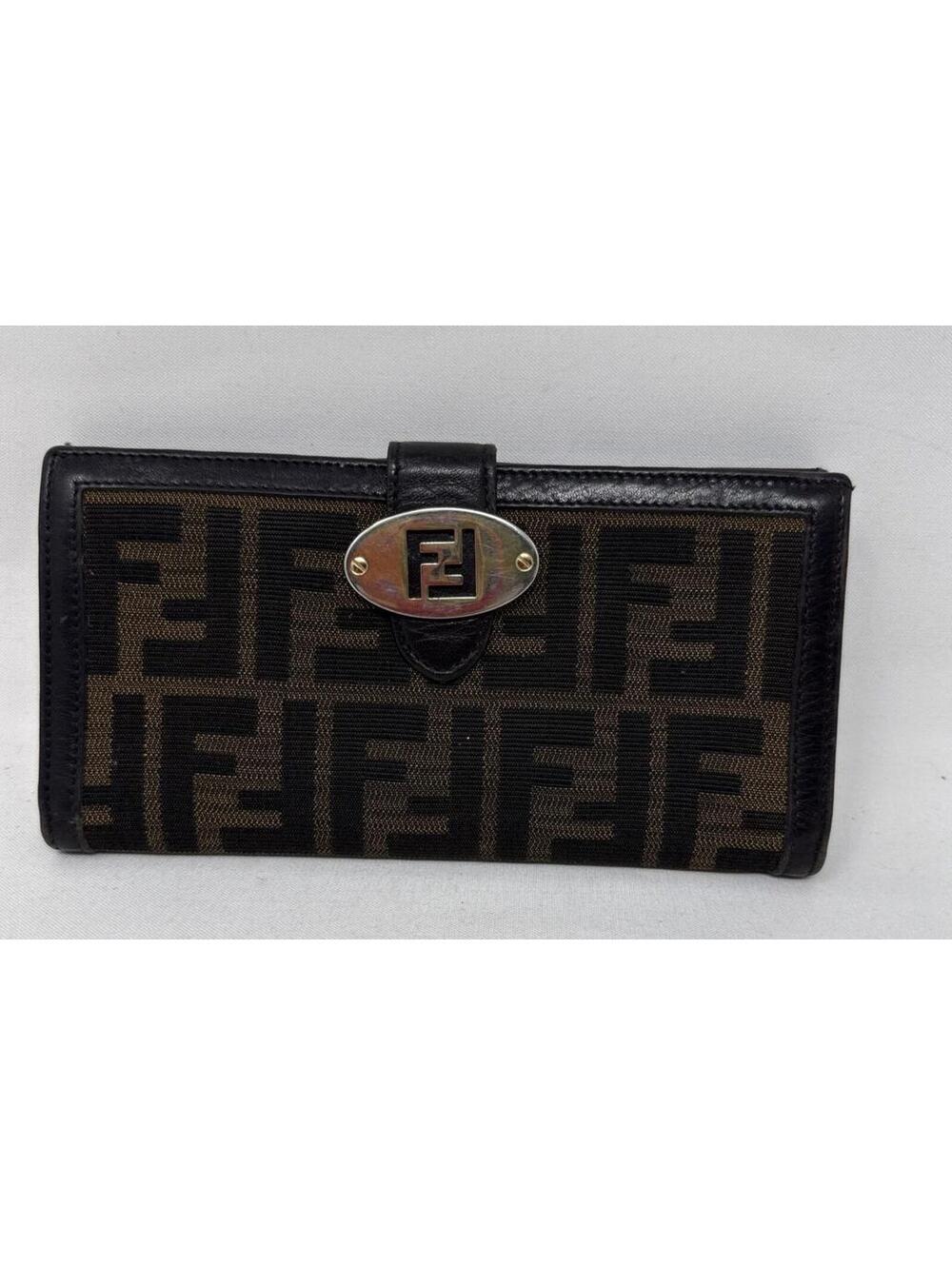Fendi Zucca Women’s Folding Wallet, Tobacco Brown  FF Logo Monogram,